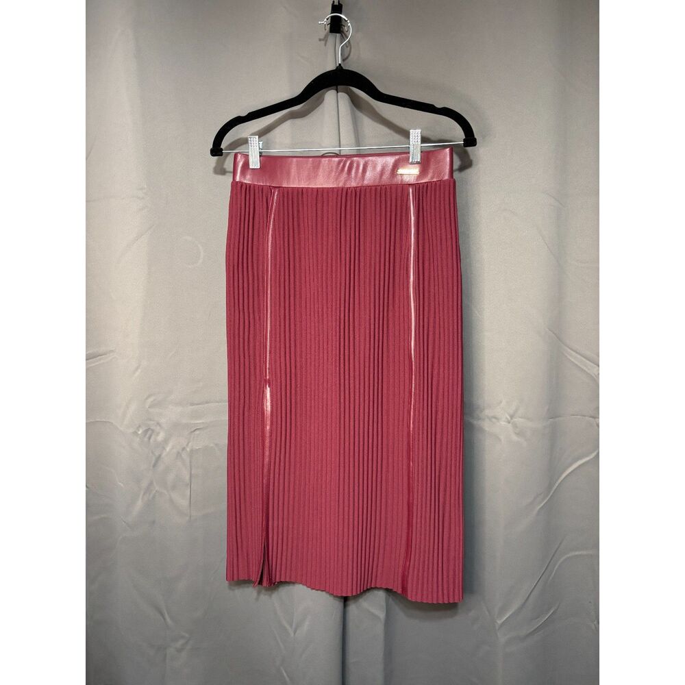 Marc New York Pleated Skirt Burgundy Faux Leather Waist M Midi Elegant Chic